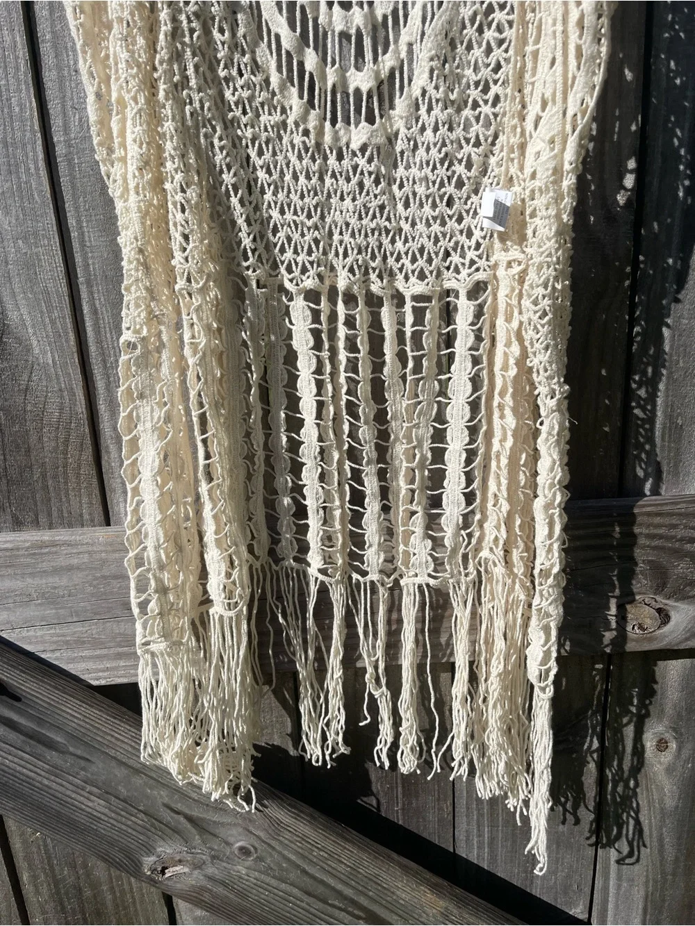 blue island Crochet Fringe Swim Coverup in Cream NWT Sz S/M - Picture 3 of 10